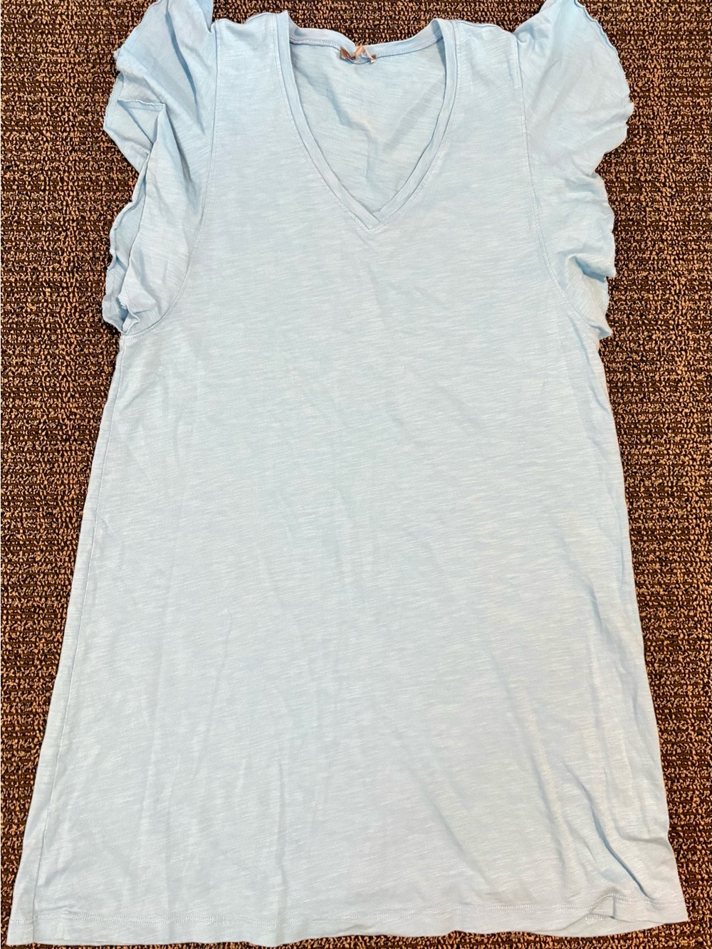 Light Blue V-Neck Ruffle Sleeve Women's Tee Shirt Dress
